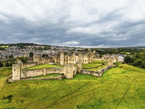 Alnwick Castle from a drone, Alnwick, Northumberland, England, United Kingdom