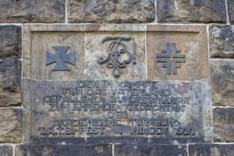Detail, inscription, Kaiser Wilhelm Memorial, Porta Westfalica, North Rhine-Westphalia, Germany