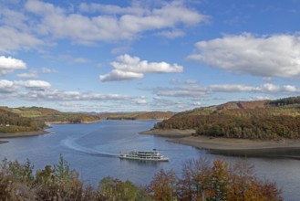 Excursion boat, Biggesee near Sondern, Olpe, Sauerland, North Rhine-Westphalia, Germany