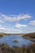 Excursion boat, Biggesee near Sondern, Olpe, Sauerland, North Rhine-Westphalia, Germany