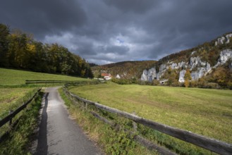 Käppeler estate with St. George's Basilica near Thiergarten in the upper Danube Valley, surrounded