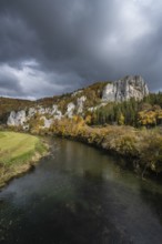 View of the Danube with the Raven Rock, Climbing Rocks, Jurassic Limestone Cliffs Upper Danube