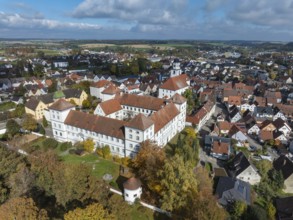 Aerial view of the city of Messkirch with Messkirch Castle and Castle of the Counts of Zimmern,