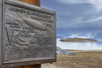 Commemoration plaque for Amundsen-Ellsworth 1926 Transpolar Flight at Ny-Alesund, Oscar II Land,
