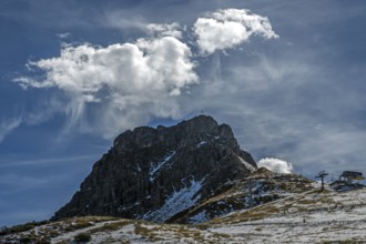 Right pulpit wall, back left mountains of the Allgäu Alps, cloud formation, Vorarlberg, Austria