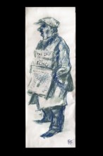 Original caricature by artist Rudolf Führmann, 1909 to 1976, Lüneburg, Lower Saxony, Germany