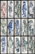 15 original caricatures by artist Rudolf Führmann, 1909 to 1976, Lüneburg, Lower Saxony, Germany