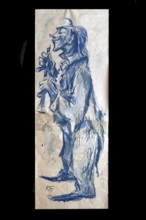 Original caricature, Berlin milieui from the 1940s, by artist Rudolf Führmann, 1909 to 1976,