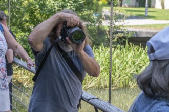 Photographer taking pictures, Amberg, Upper Palatinate, Bavaria, Germany