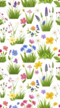 Vibrant wildflowers and grass create a colorful and joyful floral pattern, Variety of wild flowers,