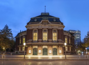 Laeiszhalle, formerly Musikhalle Hamburg, at Johannes Brahms Platz at Blue Hour with light clouds