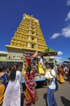 Puja at Chamundeswar Hindu Temple on Chamundi Hill, Indian pilgrims at the temple, Mysore or