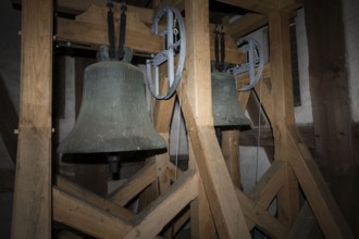 Church bells, bell tower, Duben village church, Brandenburg, Germany
