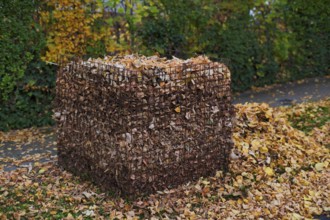 Public collection container, leaf basket, steel mesh compost basket, for collecting autumn leaves,