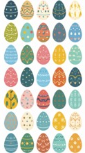 Set of easter eggs flat design on white background, abstract vector wallpaper illustration, banner