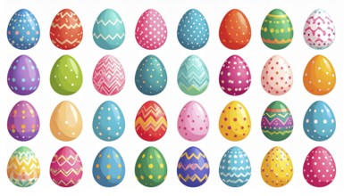 Set of easter eggs flat design on white background, abstract vector wallpaper illustration, banner