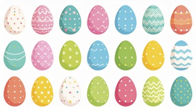 Set of easter eggs flat design on white background, abstract vector wallpaper illustration, banner