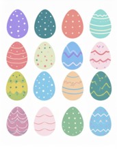 Set of easter eggs flat design on white background, abstract vector wallpaper illustration, banner