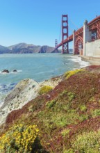 View of Golden Gate Bridge from Bakery beach, San Francisco, California, USA