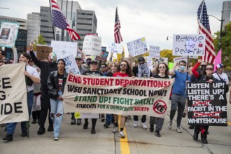 Detroit, Michigan USA - 18 October 2025 - A large crowd gathered for a 'No Kings' rally, protesting