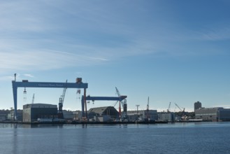 Port of Kiel, shipyards, TKMS, ThyssenKrupp Marine Systems GmbH, German Naval Yards, warehouses,