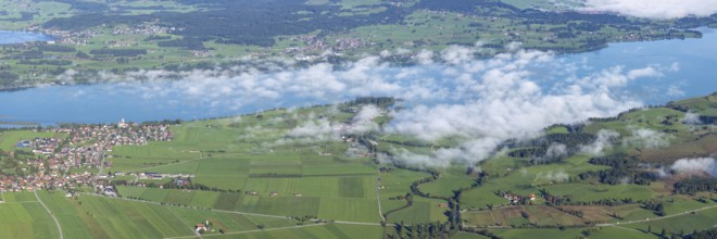 Panorama from Tegelberg, 1881m, on Schwangau, Waltenhofen, Hopfensee and Forggensee, Ostallgäu,