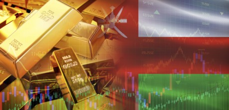 Gold bars stacked on Omani flag. Oman gold reserves, Concept