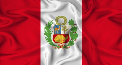 Realistic Peru flag waving. Close up of flag of Peru with cloth texture