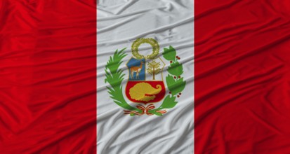 Peruvian flag waving. Flag of Peru with cloth texture