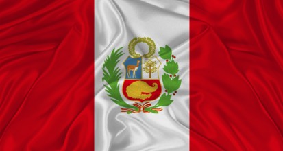 Flag of Peru with cloth texture. Close up of Peru flag waving