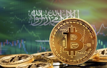 Investors in cryptocurrency and Blockchain Technology in Saudi Arabia, Concept. Bitcoin with Saudi