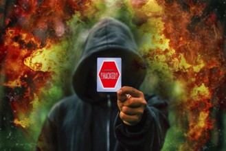 Icon photo, hacker attack, crime, cybercrime, data theft, cybercrime, crime, police, handcuffs,