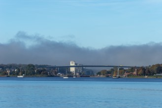 Kiel Fjord, Holtenau district, Kiel, Baltic Sea, high bridge over Kiel Canal, NOK, waterway, SKN