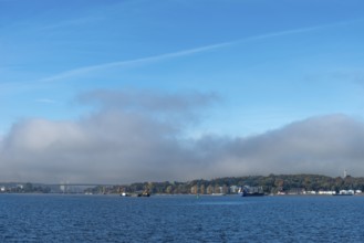 Kiel Fjord, Holtenau district, Kiel, Baltic Sea, high bridge over Kiel Canal, NOK, waterway,