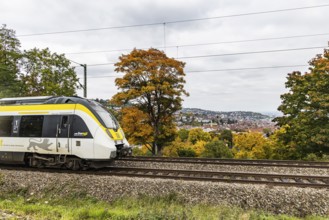 Regional train on the panoramic route through Stuttgart-West. The railway line is part of the Gäu