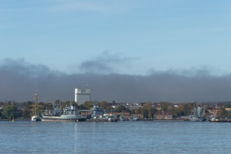 Kiel naval port, district of Wik, sailing school ship Gorch Fock in their home port, fuel