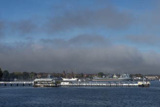 Kiel naval port, district of Wik, sailing school ship Gorch Fock in their home port, fuel