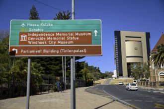 Street sign in front of the Independence Museum, Independence Memorial Museum, Windhoek, Khomas
