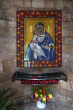 Mariengrotto with a mosaic of Mary in the fortified church defence tower, Hannberg, Middle