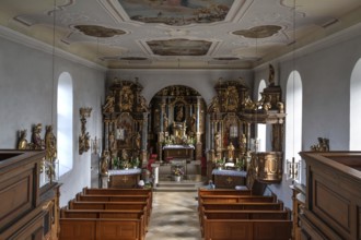 View from the organ gallery into the church of the Nativity of Mary, fortified church,
