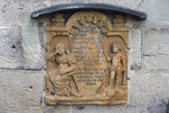 Epitaph from 1856 at the Nativity Church, Kirchenburg, Hannberg, Middle Franconia, Bavaria, Germany