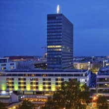 Europa-Center seen from an elevated position in the evening, Charlottenburg, Berlin, Germany