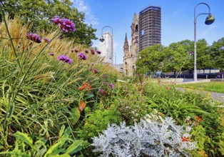 Planted middle strip of Tauentzienstraße with Kaiser Wilhelm Memorial Church, promenade,