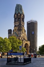 Kaiser Wilhelm Memorial Church with Kurfürstendamm subway stop, Berlin, Germany