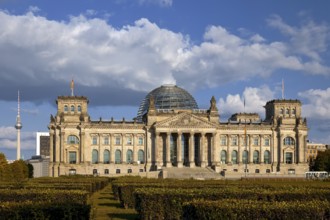 Reichstag, German Bundestag, Republic Square with Berlin TV Tower in the background, Berlin,