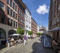 Restaurants and historic houses on Deichstraße, Hamburg, Germany