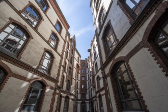 Courtyard near the door in Speicherstadt, Speicherstadt. Hamburg, Germany