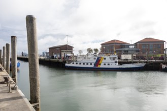 Wyk harbour, excursion boat Hauke Haien at the quay, Wyk, Föhr island, Schleswig-Holstein, Germany