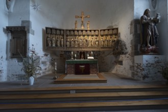 Carved altar in St John's Church, Nieblum, Föhr Island, Schleswig-Holstein, Germany