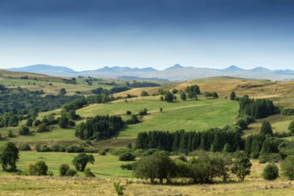 View from Montgreleix village of the Cantal Mountains, Cantal, Auvergne-Rhône-Alpes, France